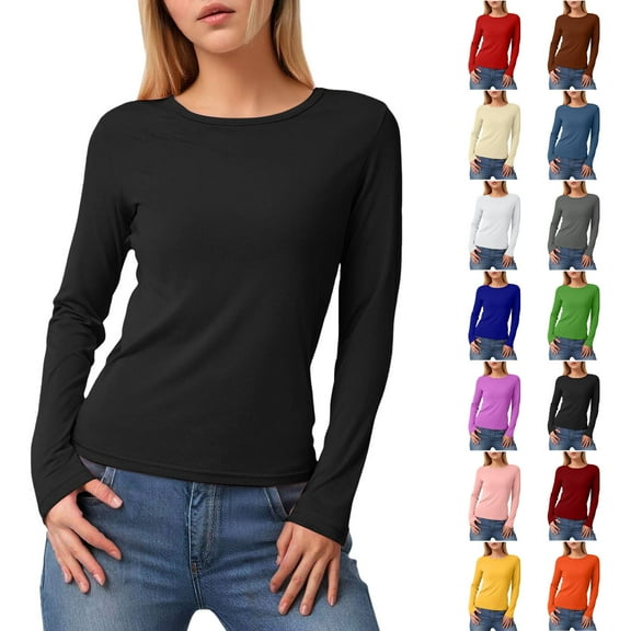 idosla Women's Boat Neck Tops Long Sleeve Shirts Casual Fitted Tee Shirts Solid Color Fall Basic Clothes (Purple, XXL)