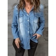 thumbnail image 2 of ABPHQTO Camisa vaquera azul cielo con botones a presión lavados vintage para mujer, 2 of 5