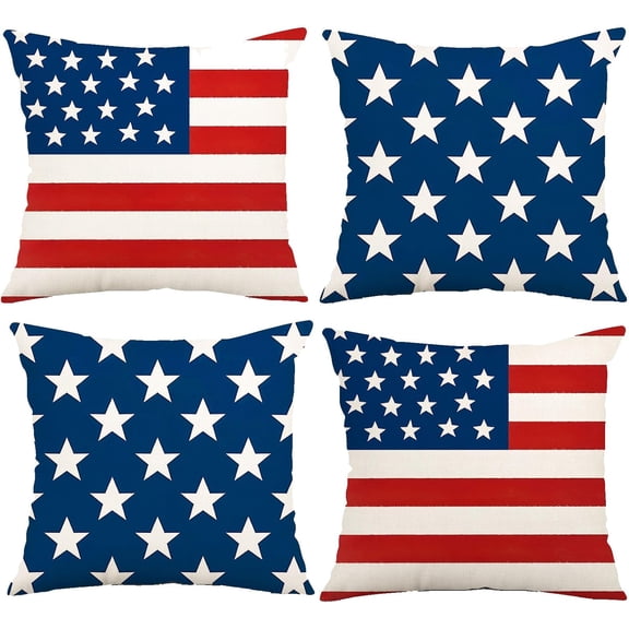 4th of July Decorative Pillows 18 x 18 Patriotic Star Throw Pillow Covers Independence American Flag Pillow Memorial Day Decor Patio Pillows Outdoor Case Porch Pillows Case