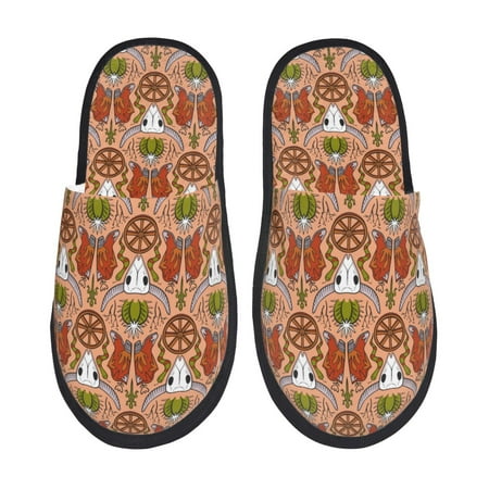 

Qekee Cow Skull print Slippers for Women and Men Fluffy Cute Cozy House Slipper Funny Furry Bedroom Slippers for Women Indoor -Large