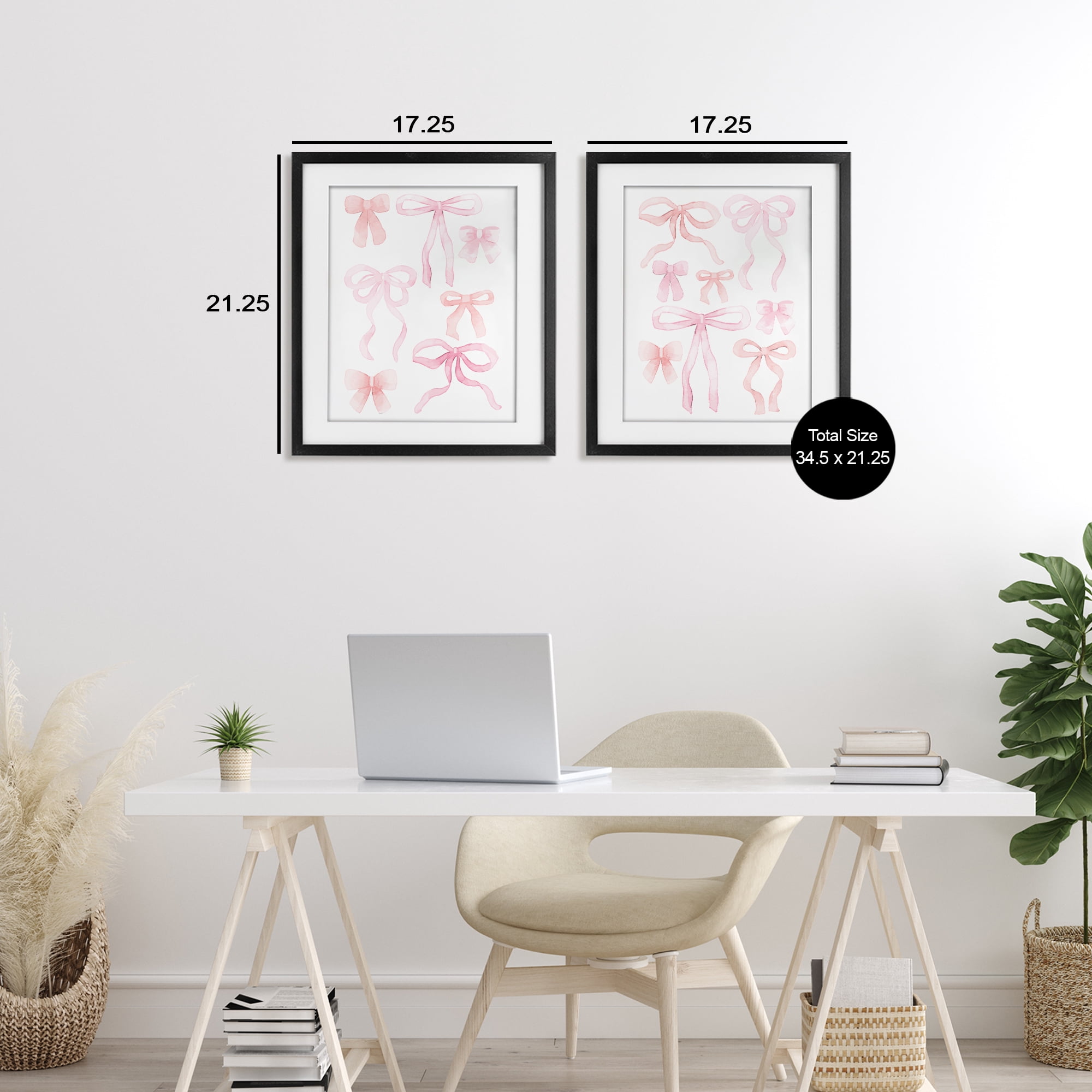 Elegant & Soft Bows 2 Piece Black Framed Print Under Glass Set, design by Kim Allen