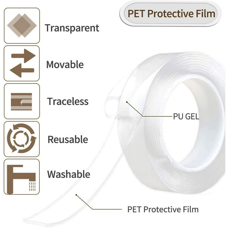 Double Sided Tape for Walls, Heavy Duty Removable Mounting Tape Clear &  Tough, Washable and Reusable Nano Tape for Picture Carpet Decoration,  Poster