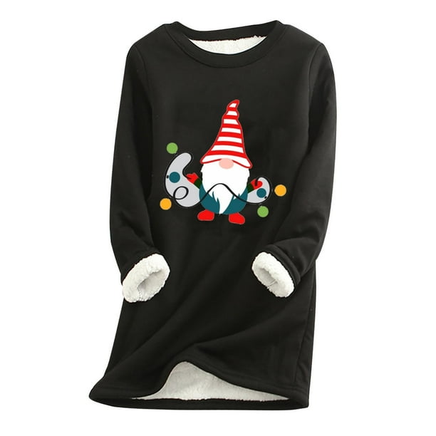 Camisas Navideñas Para Mujer Tops de Manga Larga Moda Casual Otoño Invierno Plus Fleece Warm Christmas Print Top Odeerbi ODB201306
