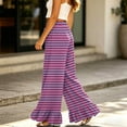 thumbnail image 5 of Striped & Plaid Ruffle Hem Wide Leg Pants - High Waisted Palazzo Trousers with Pockets, Flowy Drawstring Casual Lounge Pants Purple M, 5 of 7