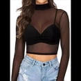 thumbnail image 3 of Tops de de Larga para Mujer, Camisetas Transparentes, Blusa de Encaje para Fiestas y Clubes Nocturnos Cuello Medio Negro M, 3 of 10