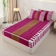 thumbnail image 3 of Castle Fairy Retro Stripes Zipper Twin Comforter Sets with Fitted Sheet and 2 Pillowcases,Minimalist Leather Textured Zipper Bedding Set,Magenta Brown White,Reversible, 3 of 7