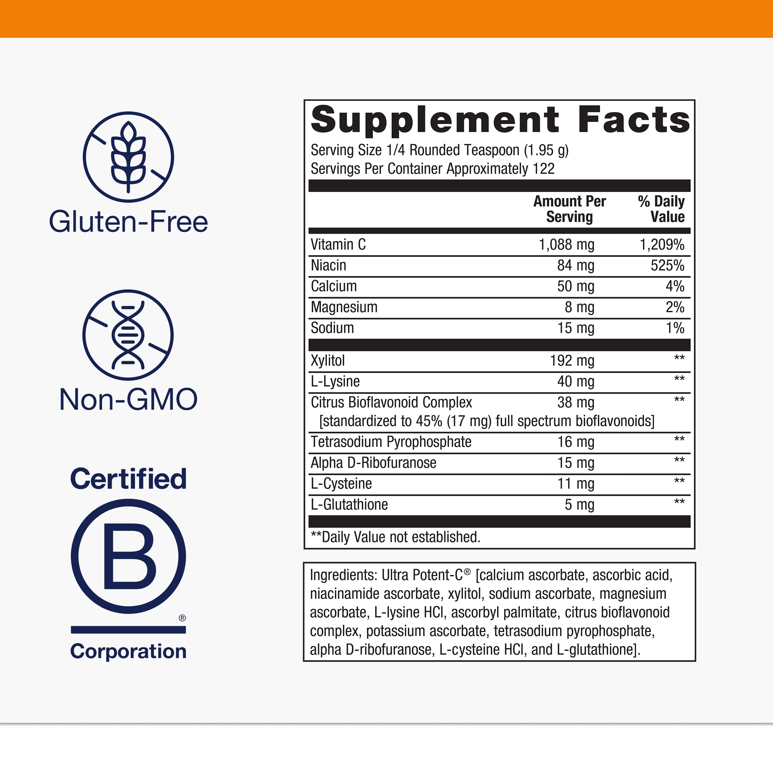 Metagenics Ultra Potent-C Vitamin C Powder - Immune Support Supplements* - Gentle On Stomach - With Bioflavonoids, L-Glutathione & L-Lysine - Non-GMO - Gluten-Free - 8.39 oz