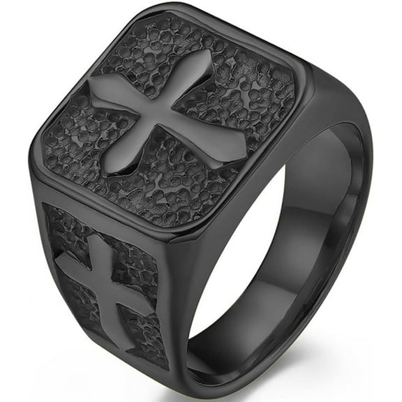 Stainless Steel Signet Style Christian Cross Religious Cocktail Party Biker Statement Wedding Ring