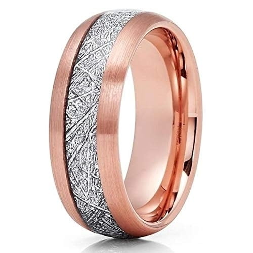 Silly Kings Jewelry Rose Gold Tungsten Wedding Band - Meteorite Wedding Band -Meteorite Ring (8.5)