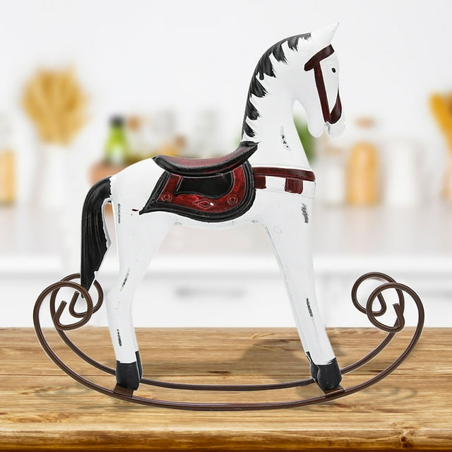 Wooden Rocking Horse Carved Painted Toy for Kids and Home Decoration Nordic Logs Material