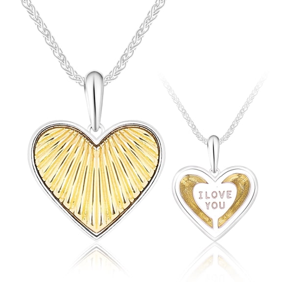 S925 Sterling Silver Heart Pendant Necklace, 18K Gold Plated Striped Design with “I Love You” Engraving, Adjustable Women’s Jewelry Gift