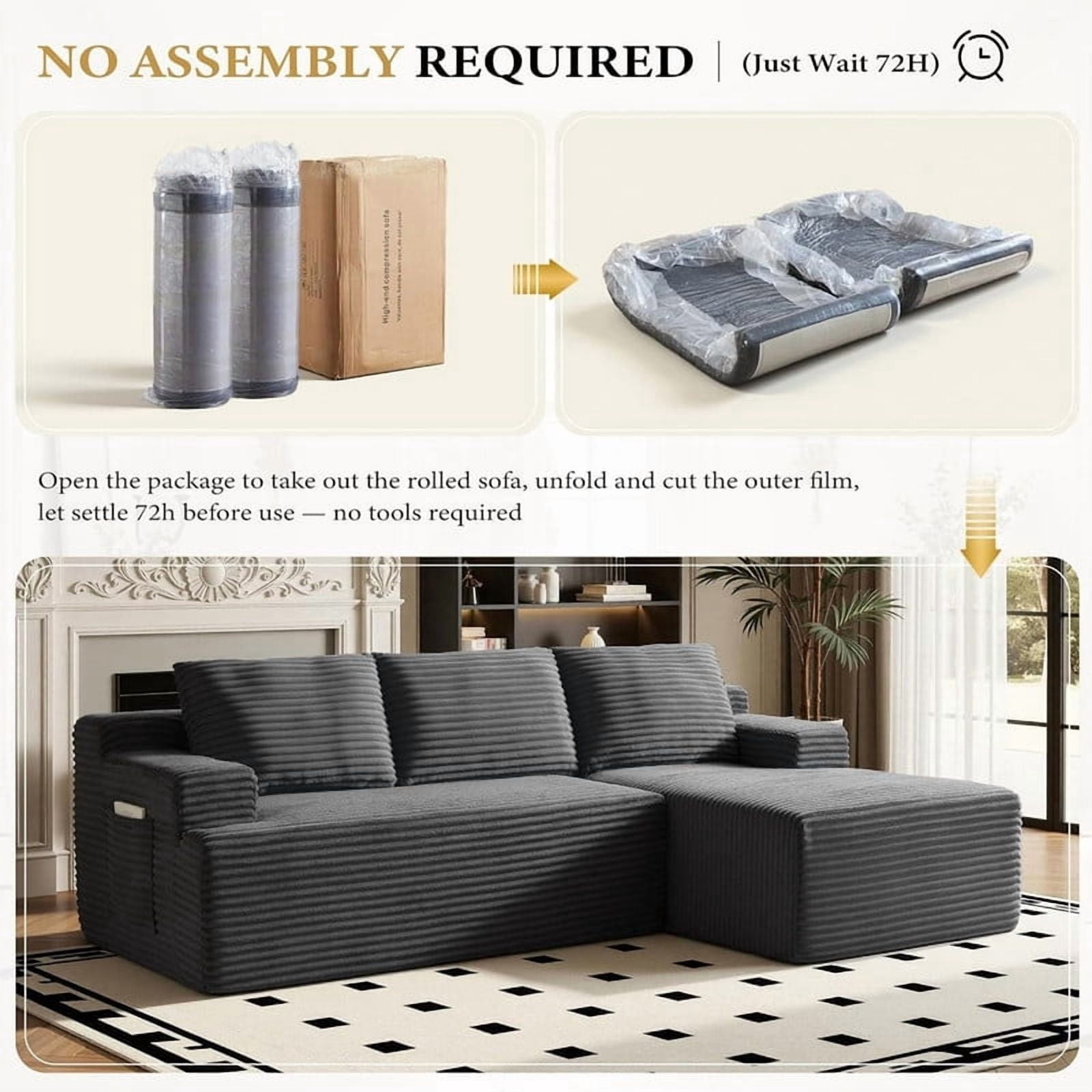 L-Shaped Cloud Sectional Sofa with Deep Seat, Modular Sofa Couch with Chaise for Living Room Apartment, No Assembly Required, Right Facing