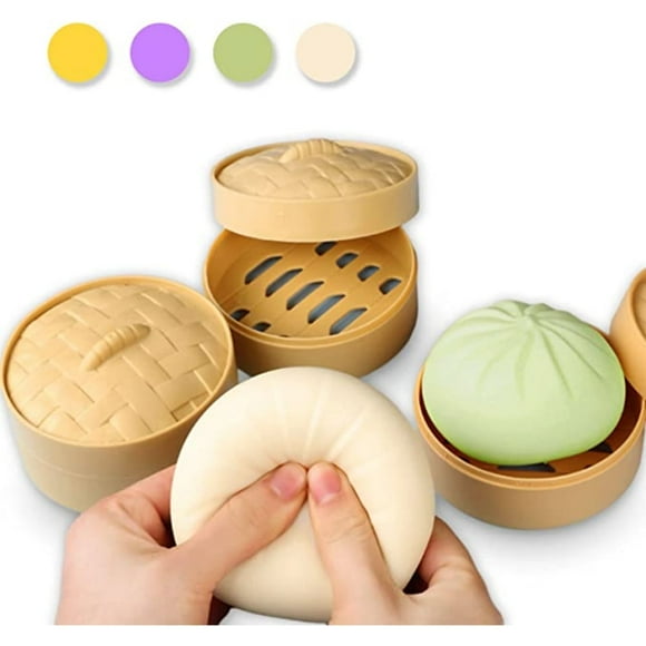 YOPTOP 4 Pack Squeeze Toys, Prank Toys,Large Steamed Stuffed Dumpling Bun, Squeeze Ball for Anxiety Relief, Focus, Autism, Birthday, Party (4 Colors)