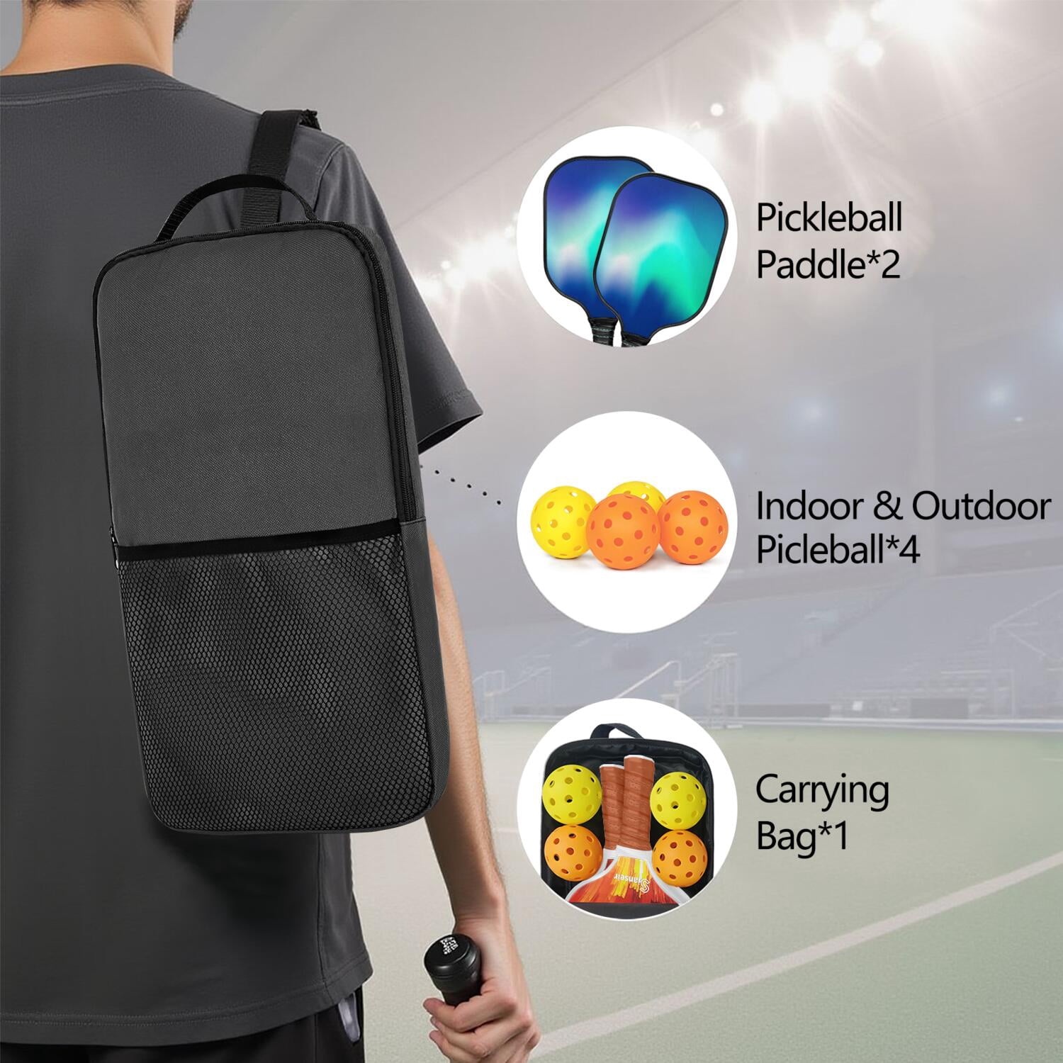 Pickleball Paddles Set Of 2, Fiberglass Surface, Fluid Smoke Aurora Art Style, 4 Balls & Bag