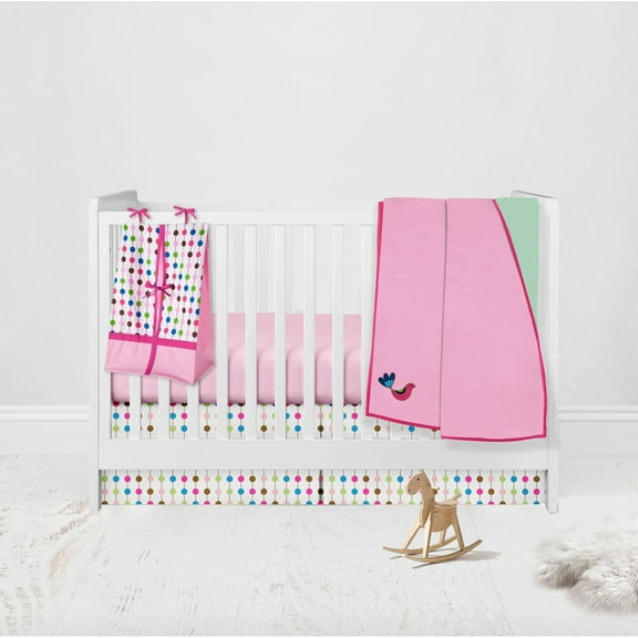 Botanical Floral Birds Pink/Multi Girls Crib Bedding Set