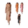 thumbnail image 4 of Femmes Été Robe Volantée Floral Jacquard V Robe de Soirée Fendue Sans Manches pour Cocktail S / M / L / XL / XXL, 4 of 4