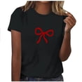thumbnail image 3 of Summer Bow Tee Shirt Women Short Sleeve Valentines Day Graphic Tees Casual Loose Cute Valentine Holiday Tops, XL Black, 3 of 5