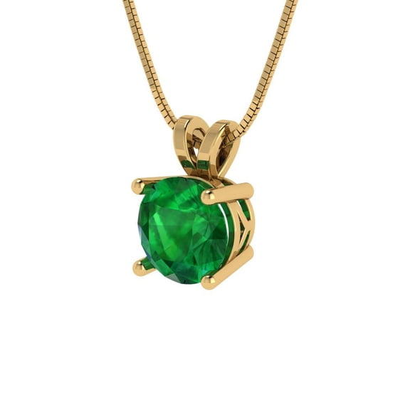 1.0 ct Brilliant Round Cut Solitaire Emerald 14k Yellow Solid Gold Everyday Affordable Designer Necklace Pendant with 16" Chain