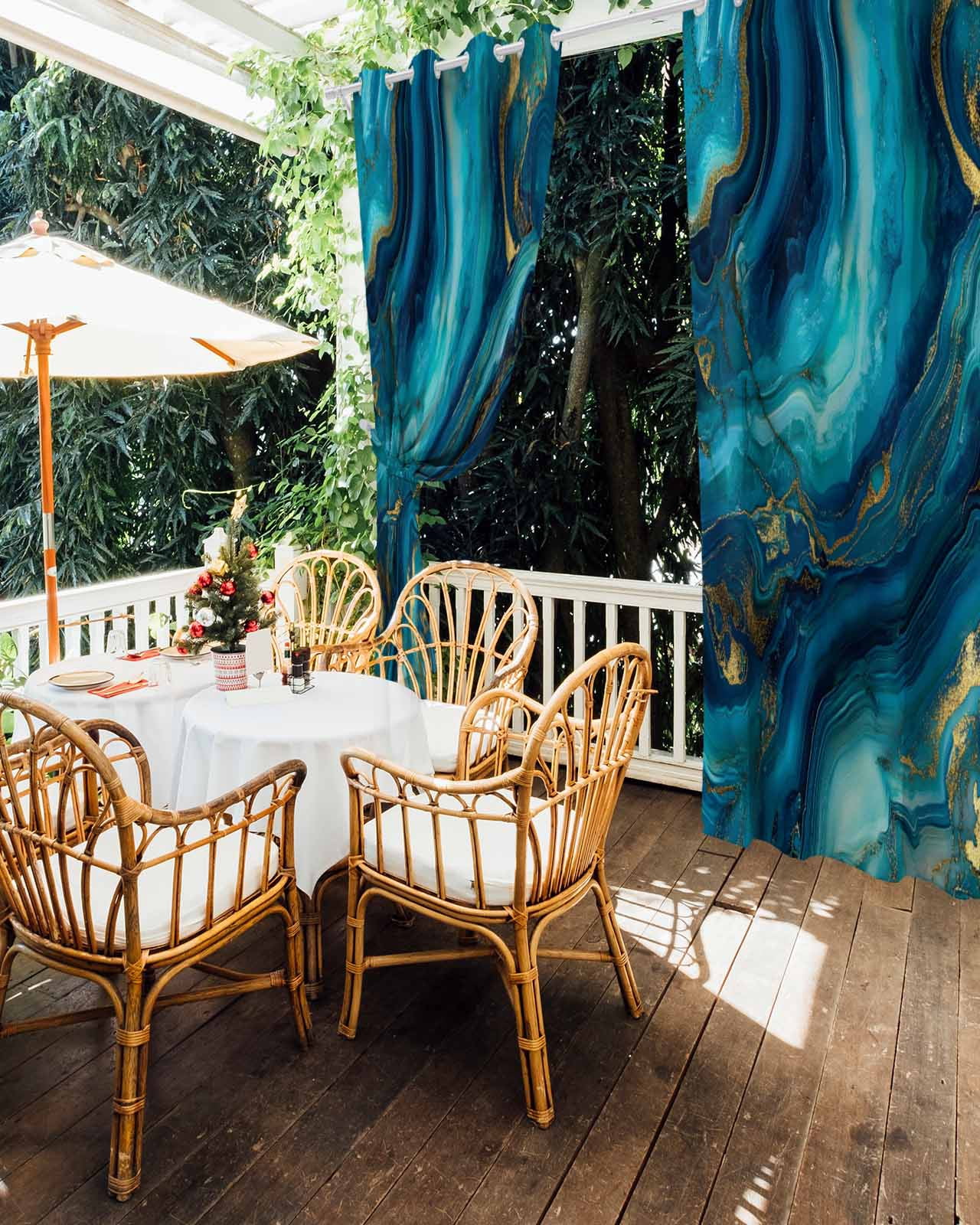 Outdoor Curtains for Patio, Teal Blue Marble Waterproof Blackout Outside Curtain for Porch/Pergola/Gazebo, Ink Painting Modern Abstract Yellow Thermal Insulated Drapes, 2 Panels, 54 x 84 Inch