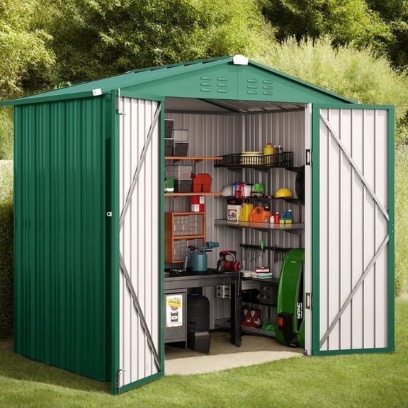 Outdoor Storage Shed 6 x 4 tïŒ24.6 sq. ft.ïŒMetal Garden Shed with Double Lockable Doors,for Backyard Patio Lawn-Green