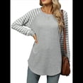 thumbnail image 1 of Blusas Tipo Túnica A Rayas para Mujer, Camisas Casuales de Larga, Jersey de Cuello Redondo. Gris L, 1 of 9