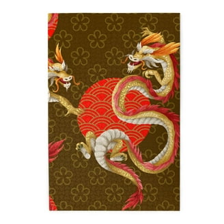 1000 Piece Chinese New Year Dragon Jigsaw Puzzle – Red Adult/Family Puzzle Game With Poster & Sorting Boards