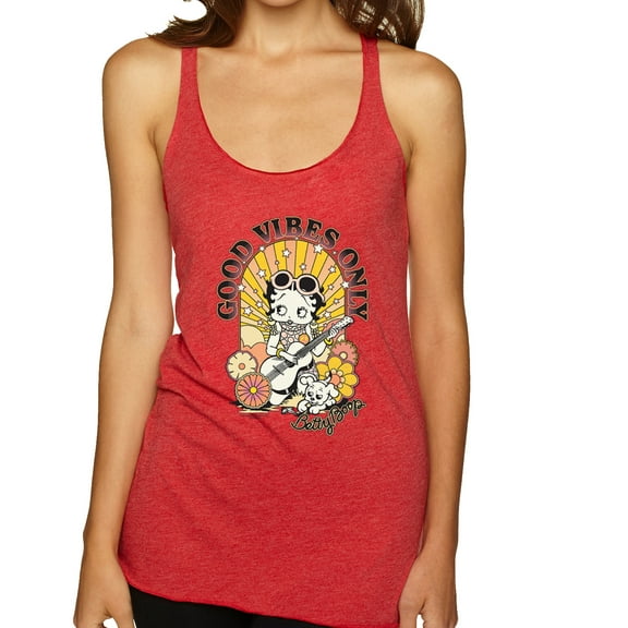 Wild Bobby Betty Boop Good Vibes Only Betty Boop Tri-Blend Racerback Tank Top, Vintage Red, Small
