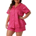 thumbnail image 2 of DARING DIVA Women's Plus Size Single Breasted Short Sleeve Pajamas Set 2X Hot Pink, 2 of 6