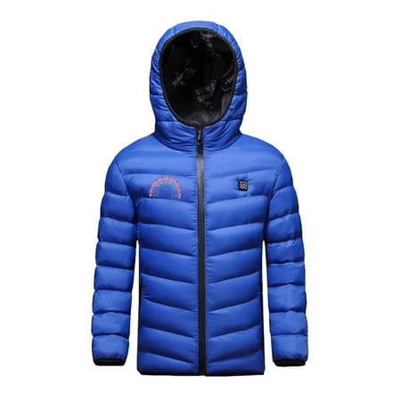 

DOSUKRAI Unisex Heated Jacket Children 3 Heating Hoodie Warm Coat Cute Print Puffer Zipped Waterproof Thermal Windproof Winter Battery Not Included Clearance Sales Today Deals Blue 10 Years