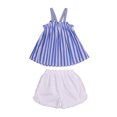 thumbnail image 2 of Sylvamorning Summer Striped Big Bowknot Tank Top + Solid Color Ruffle Shorts, 2 of 6