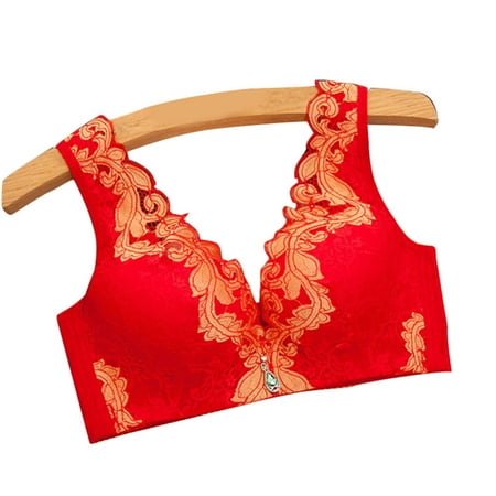 

Women Wireless Lace Trim Bra Deep-V Full Cup Push-up Vest Lingerie 38c