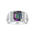 thumbnail image 1 of RYLOS Men's Rings Sterling Silver Designer Style 10X8MM Emerald Cut Shape Gemstone & Diamonds Alexandrite June Birthstone Rings For Men Size 9, 1 of 4