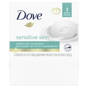Dove Beauty Bar More Moisturizing Than Bar Soap Sensitive Skin With Gentle Cleanser for Softer Skin, Fragrance Free, Hypoallergenic 3.17 oz, 3 Bars