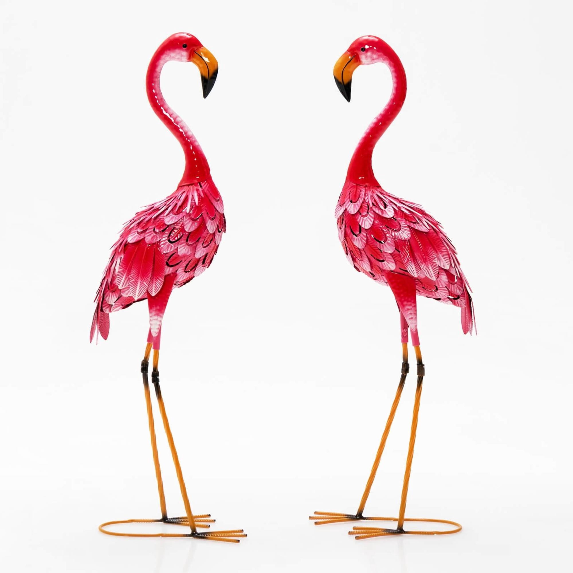 2-Piece Flamingo Garden Statue Set, Rustproof Metal Lawn Ornaments with U-Shaped Stakes, Realistic Standing Flamingo Yard Art Decor for Backyard Patio Lakeside Front Gate