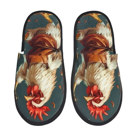 Balery Chef Chicken With Beer Bottles Slient Indoor Furry Fleece Comfort House Shoes Soft Non-Slip Home Shoes Cotton slippers House Slippers-- Medium