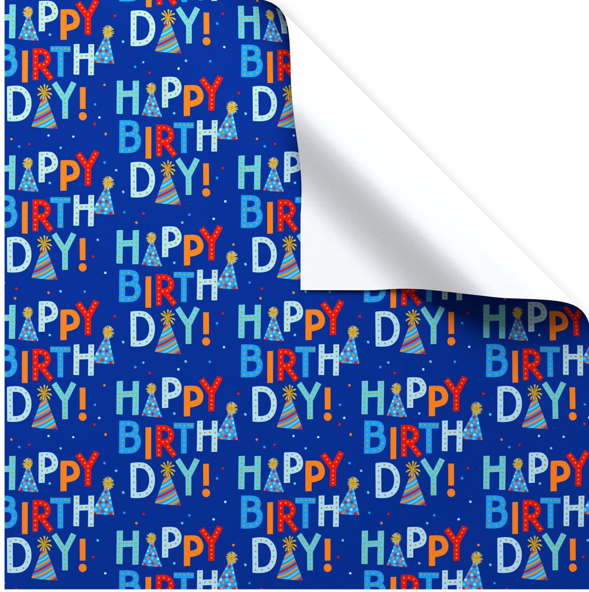 American Greetings 30 in. x 192 in. Blue Happy Birthday Wrapping Paper (1-Roll, 40 Sq. ft.)