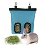 MELLCO Rabbit Guinea Pig Hay Feeder Bag,Small Animal Hay Feeder Storage, Hay Bag Hanging Feeder Sack for Chinchilla Bunny (Blue,2 Hole)