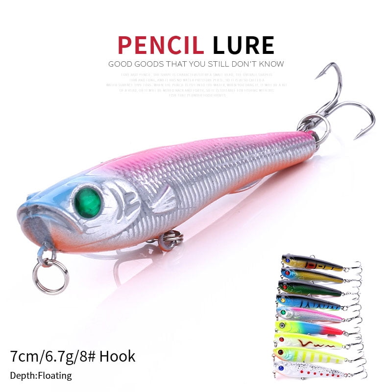 HENGJIA 9PCS Fishing Lures, Pencil Plopper Fishing Lures for Bass Perch, Topwater Fishing Lures with Floating Minnow Pencil Popper Bass Bait for Freshwater or Saltwater