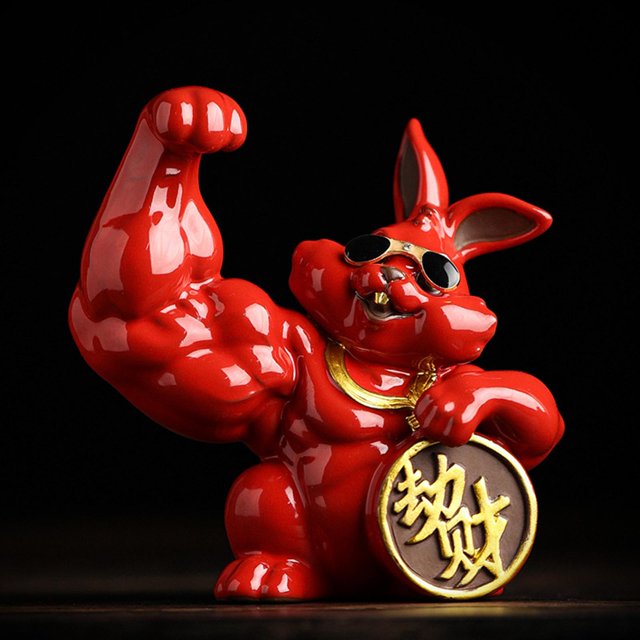 Estatuilla de gato en , adorno de escritorio, modelo de Animal de bienvenida, escultura de estatua para el Festival de Primavera, tienda rojo Fernando Escultura de conejo