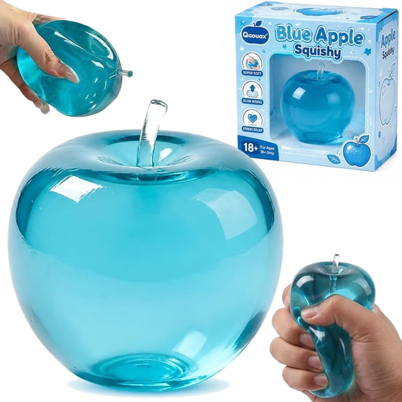 Blue Apple Squishy Toys - Soft Maltose Filled Slow Recovery Squeeze Toys, Glossy Transparent Fruit Stress Reliever for Adults Office Desk (1 Pack)
