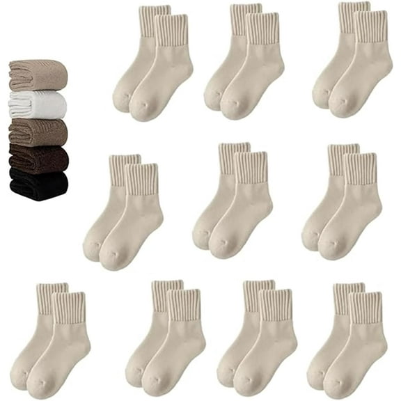 Fallesson/Neattidyly/Fertilvrsus 5 Pairs Women's Solid Mid-Calf Socks, Womens Soft Crew Socks, Thick Cotton Socks