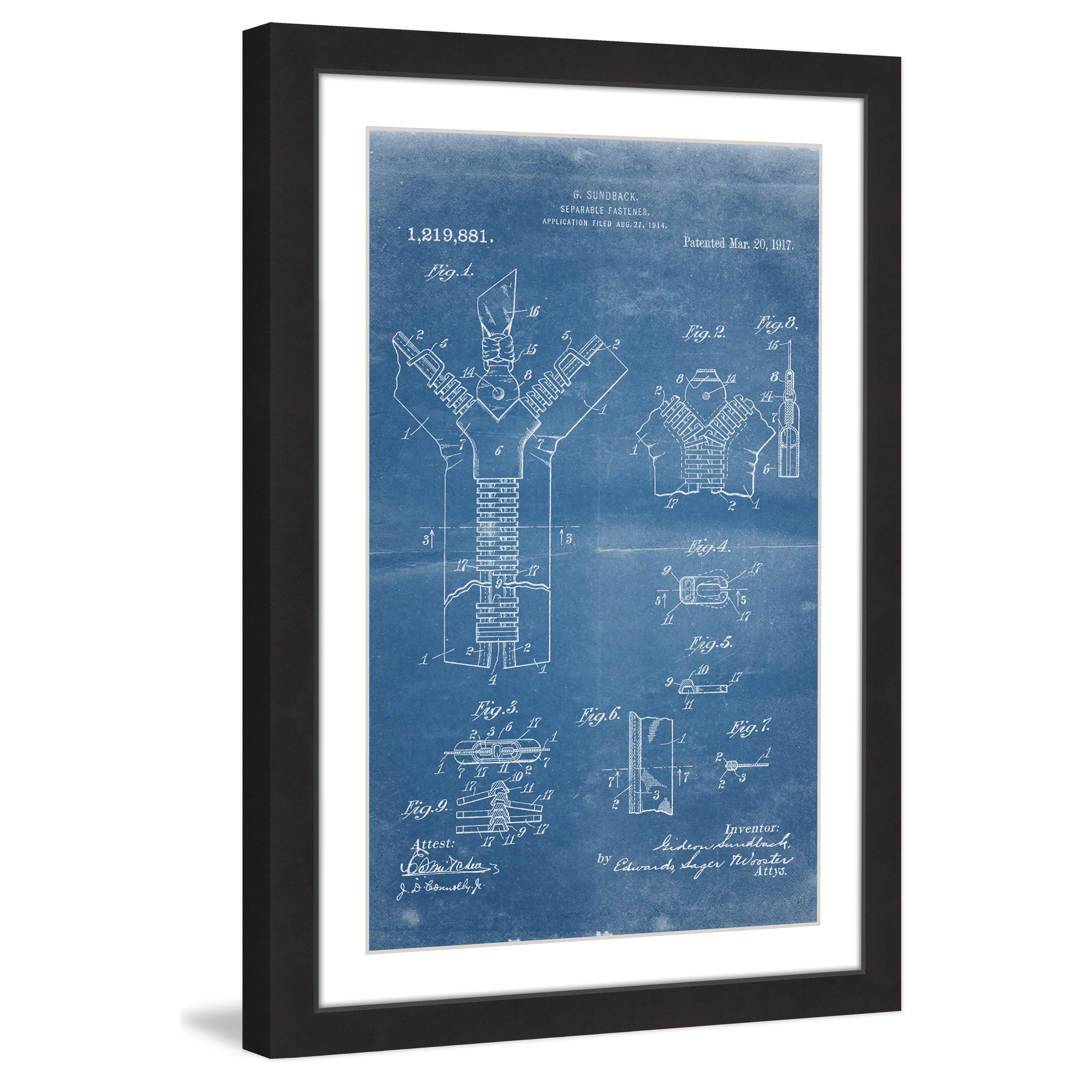 "Zipper 1917 Blueprint" Framed Painting Print