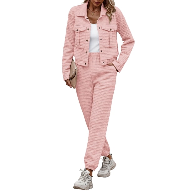 Conjunto Coordinado PRETTYGARDEN Chaqueta Shacket y Pantalón Deportivo Rosa M