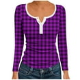 thumbnail image 6 of Womens Henley Shirt, Long Sleeve Shirts for Women Fashion Slimming Fit Plaid Printed Button Up Crewneck T-Shirts Fall Clothes, 6 of 6
