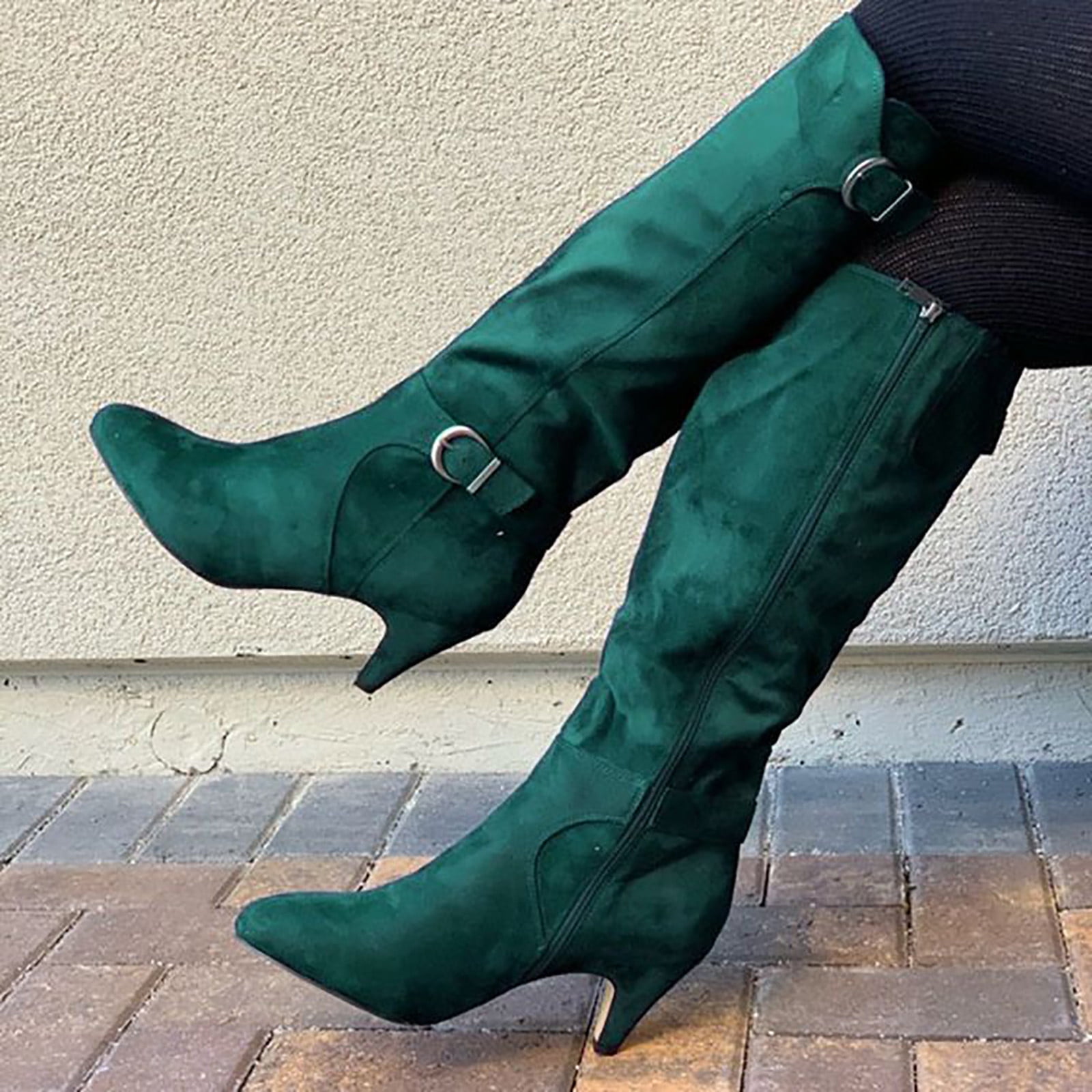 Womens Faux Leather Slouch Boots Ladies Knee Calf High Winter Wide Leg Shoes