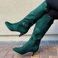 thumbnail image 2 of jsaierl Fashion Womens Leather Knee-High Buckle Zipper Shoe Cowboy Low-heeled Knigh Boot, 2 of 7