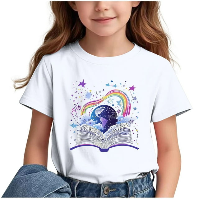 T-shirts Graphiques pour Fille Col Rond Manches Courtes Mignons Hauts d'Été T-Shirts