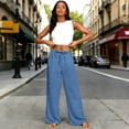 thumbnail image 6 of HKYNLAG Linen Pants Women Wide Leg Palazzo Pants Beach Vacation Outfits Cotton Summer 2026 Flowy Clothes Trousers with Pockets Sky Blue 2XL, 6 of 7