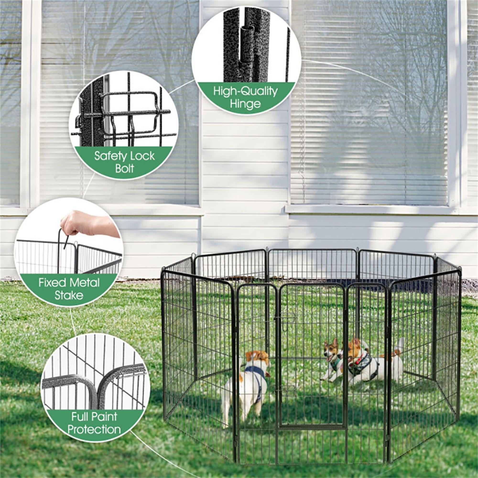 Pefilos 31.5"x40" Dog Playpen Outdoor 8-Panels Dog Pen Large Indoor Metal Puppy Pet Playpen for Small Dogs Run Fence, Black