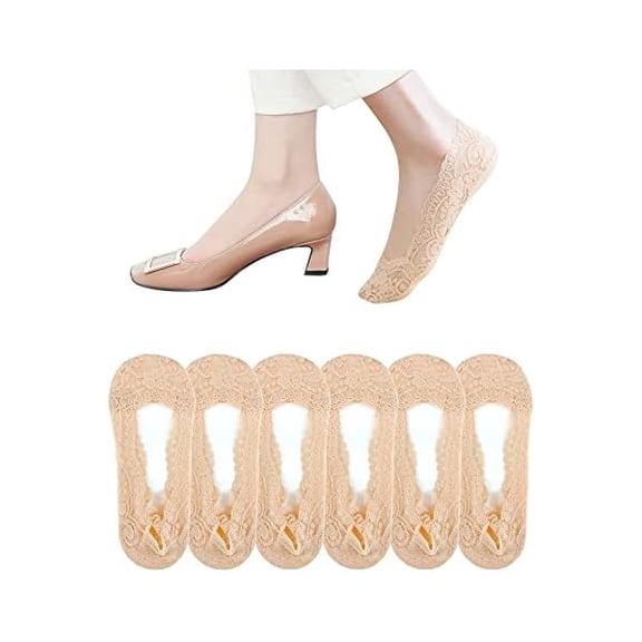 Eryueer Women No Show Socks 6 Pairs Lace Socks Non Slip Invisible Socks for Women, Low Cut Womens Socks with Lace Trim